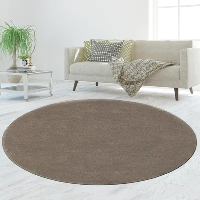 Zdjęcie produktu dla Dywan taupe gładki praktyczny wytrzymały łatwy w pielęgnacji rozmiar codzienny - 120 cm okrągły