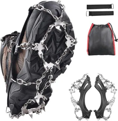 Produktbild von Famanu Steigeisen für Schuhe - 18 rostfreie Stahlspikes, rutschfest für Wandern und Klettern