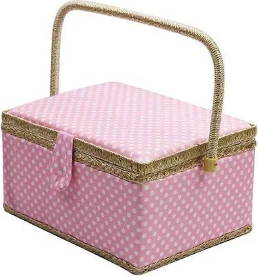 Produktbild von Famanu Nähkasten große rosa gepunktete Nähbox - mit Fächern und Zubehör