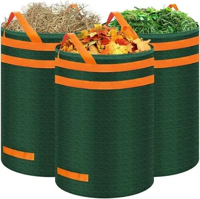 Produktbild von Famanu Gartenabfallsack 272 Liter - 3-teilig, stabil, faltbar, grüne Schnittabfallsäcke mit Handgriffen