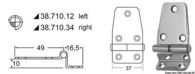 Zdjęcie produktu dla Overhang zawias lewy 65,5 x 37 mm Osculati 38.710.12