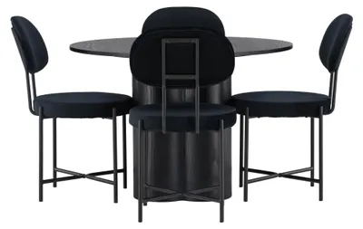 Image de Olivia ensemble pour salle à manger table à manger noir 4 chaises velours noir.