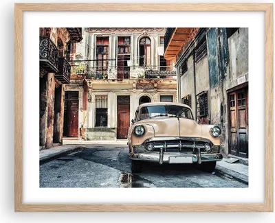Produktbild von Gerahmtes Poster - Rahmen in heller Eiche - Kubanisch Auto Mietshäuser - 50x40 cm - Wand Bild - Wanddeko - Wandbilder - Kunstposter - Wandposter - Bilderrahmen - Bilder - Kunstdruck - P2NAA50x40-4413