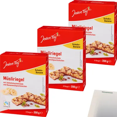 Produktbild von Jeden Tag Müsliriegel Schoko-Banane 3er Pack (3x200g Packung) + usy Block