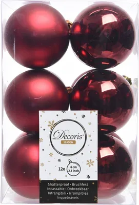 Produktbild von Weihnachtskugeln Kunststoff 6cm ochsenblut, 12 Stück