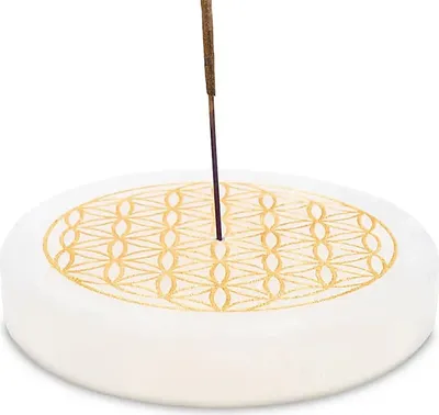 Immagine prodotto di Set per incenso Portincenso Selenite Fiore della Vita rotondo -- 9 cm, 260 g