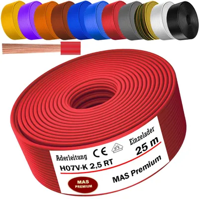 Image de Câble d'alimentation de 25 mètres, type H07 V-K RT, 1x2,5 mm², rouge, monoconducteur, flexible