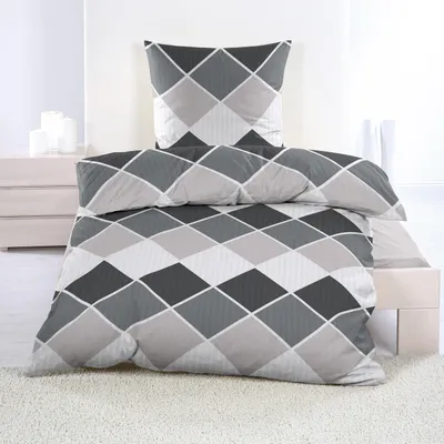 Produktbild von Casa Colori Microfaser Seersucker Bettwäsche - Karomuster grau beige 135 x 200 cm Karomuster grau beige