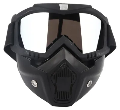 Produktbild von Schwarzer Motorrad-Halbhelm mit abnehmbarer Brille, Mundfilter und Gesichtsschutz