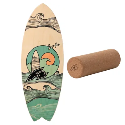 Produktbild von F2 Set Balance Board Surfer 87x32cm mit Korkrolle