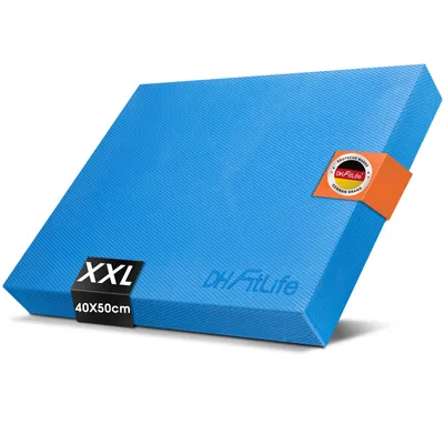 A blue balance pad is shown at an angle on a white background.