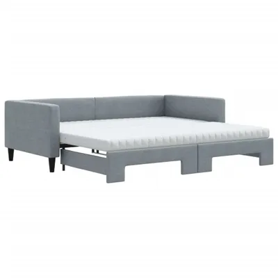 Productafbeelding van vidaXL Dagbed uitklapbaar met matras, lichtgrijs, 100x200 cm, stof