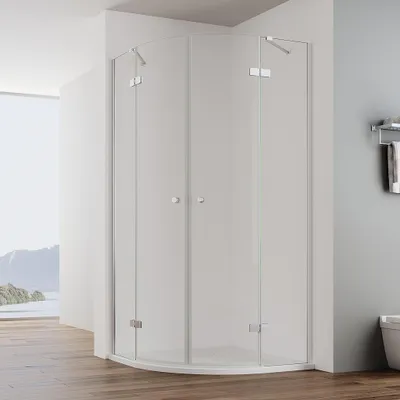Produktbild von IMPTS Duschkabine 80x80cm Viertelkreis Duschabtrennung Runddusche Duschtür Scharniertür aus 6mm ESG Glas,Höhe 185cm Radius 55cm, Ohne Duschwanne
