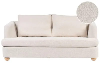Produktbild von BELIANI 3-Sitzer Sofa Cremeweiß Bouclé Gepolstert mit Schmalen Armlehnen Holz-Kugelfüßen Lose Sitz- & Rückenkissen Schlichtes Polstersofa Freistehend