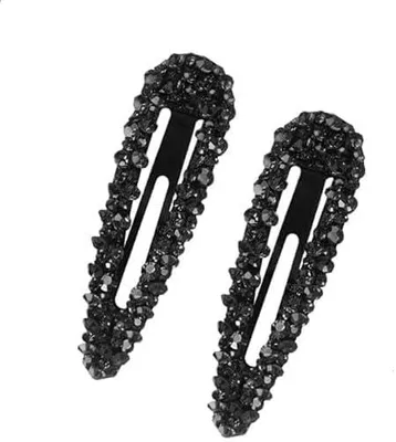 Produktbild von 2 schwarze Haarspangen für Damen mit Metall, Kristallen und Strasssteinen