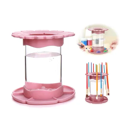 Produktbild von Silikon Pinselhalter, Pinselbecher Spülbecher Malen - Abnehmbare Pinselwaschmaschine, Tragbarer Transparenter Eimer, 10x9x11cm, mit Bürste