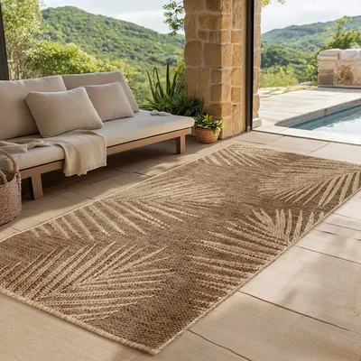Zdjęcie produktu dla SIMPEX dywan sizal do wnętrz i na zewnątrz, boho styl, odporny na warunki atmosferyczne. Rozmiar:  80 x 150 cm, Kolor: Brązowy-1