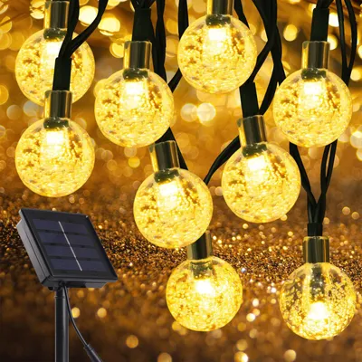 LED-Lichterkette 50 warmweiße Kugeln, 8 m, IP65, Solar, 8 Modi