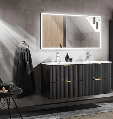 Produktbild von Design Badmöbel Set ADEL SCHWARZ 120 cm MDF SOFT-CLOSE Waschtisch Spiegel LED