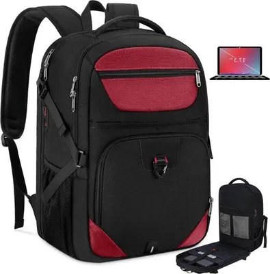 Produktbild von Famanu Laptoprucksack 17 Zoll mit USB-Ladeanschluss - Schwarz-Rot