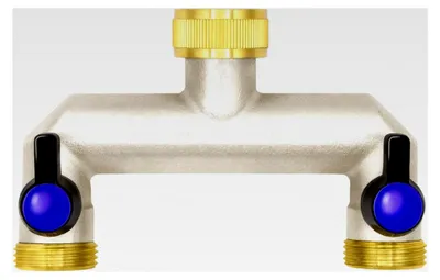Produktbild von 2-Wege Wasserverteiler, 3/4", Messing, 2 Kugelhähne