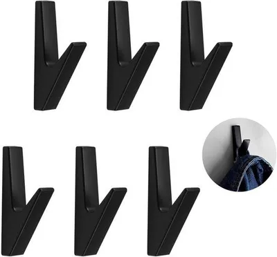 Productafbeelding van Unyqoos® Set van 6 garderobehaakjes, mat zwart, gemaakt van zinklegering – roestvrij, met verborgen bevestiging, eenvoudig te monteren, robuust, geschikt voor hal, badkamer, keuken en slaapkamer