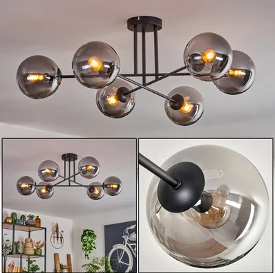 Produktbild von Fossobiubo Deckenlampe aus Metall/Glas in Schwarz/Rauchfarben