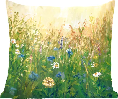 Produktbild von MuchoWow® Zierkissen Sofakissen Wohnzimmer Dekokissen 45x45 cm Blumen - Aquarell - Sonne - Schlafpolster - Polster für das Sofa