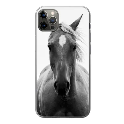 Produktbild von MuchoWow® Handyhülle Schutzhülle Hülle für iPhone 13 Pro Max Pferd - Tier - Schwarz - Weiß Silikon Softcase Handy Hülle - Mobiltelefon