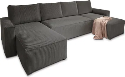 Produktbild von Masseno Ecksofa ASPRA mit Schlaffunktion U-Form, Sofa mit Bettkasten, Wohnzimmersofa, Couch, Soffa, Bettsofa, Couchgarnitur- Grau, POSO 34