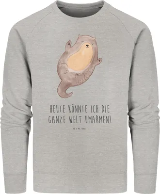 Produktbild von Mr. & Mrs. Panda Rundhals Sweatshirt Otter Umarmen Größe XL - Heather Grey - Geschenk, Hallo, glücklich, Baumwoll, Pulli, Pullover, gut Gelaunt, Nachhaltiger, Sweater