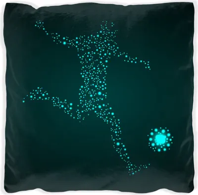 Produktbild von Wallario Premium Kissen, weiche Oberfläche, mit Motiv Fußball - ein Spieler aus tausend Sternen in türkis, Größe: 60 x 60 cm, mit weißer Rückseite