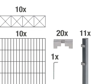 Immagine prodotto di Alberts 668693 Recinzione a doppia rete metallica "Nexus" come set completo da 52 pezzi, plastificata, antracite, altezza 160 cm, lunghezza 20 m