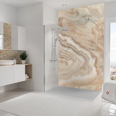 Produktbild von Schulte Duschrückwand Softtouch, 150x255 cm, Wandverkleidung Stein Marmor-Creme, Aluminiumverbundplatte, fugenloser Fliesenersatz, EP19015254-833