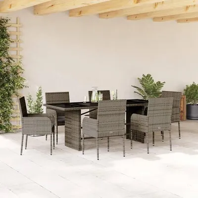 Produktbild von Gartenmöbel Set Rattan für 6 Personen Wetterfest Garten Sitzgruppe Terrassenmöbel-Set Balkonmöbel Sitzgarnitur Garten-Essgruppe Grau