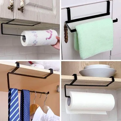 Zdjęcie produktu dla Ibenzoa® Uchwyt na rolki papieru bez wiercenia – czarny, lakierowany metal, 23,5 × 12 × 7 cm, uniwersalny do kuchni i łazienki, również do ręczników, folii spożywczej, do rolek < 9 cali