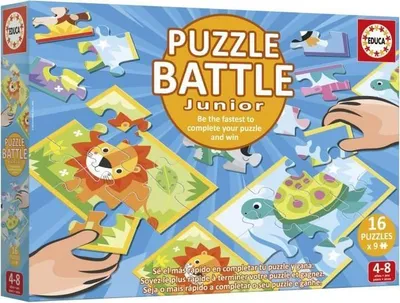 Image de Puzzle EDUCA Battle Jr Animals, 16 Puzzles, 9 Pièces par Puzzle, Enfants 4+ Ans