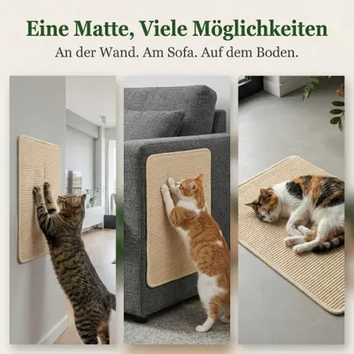 Produktbild von Katzenkratzmatte Sisal, 60 x 40 cm, selbstklebend, für Möbel und Wand