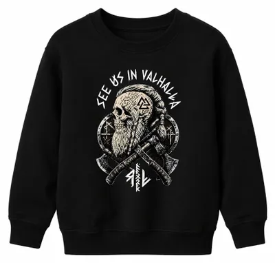 Imagen del producto de Sudaderas y jerséis para niños con motivos vikingos: Valhalla, calavera, barba, hacha, Norte, color , talla 104