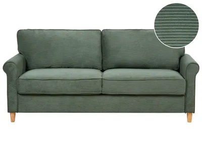 Produktbild von BELIANI Sofa Dunkelgrün aus Cord 3-Sitzer Gepolstert Beine aus Holz Retro Stil Modern Klassisch Couch für Wohnzimmer