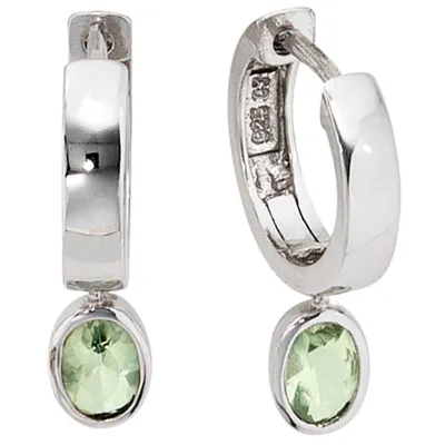 Produktbild von Creolen Ohrschmuck Zirkonia grün 925 Silber Echtsilber Damen Silberohrringe
