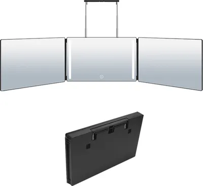 Produktbild von Kosmetikspiegel, LED-Lichtspiegel mit Haken, 360 Grad Kosmetikspiegel mit Touch-Sensorschalter, faltbarer Schminkspiegel, Drei Seitenspiegel, Make Up
