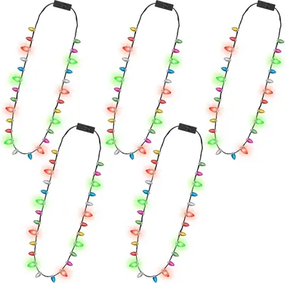 Produktbild von 5 x Weihnachtslicht-Halskette, 3 Blitzmodi, Weihnachtszubehör, Weihnachtsgeschenke, Weihnachtslicht-Halskette mit bunten Glühbirnen für Urlaub, Party, hässliche Pullover, Versammlungsdekorationen