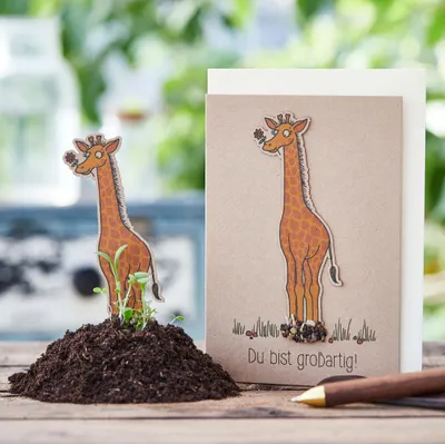 Produktbild von Grußkarte 'Du bist großartig' - Saatstecker-Karte mit Giraffe und eingearbeiteten Wildblumensamen - für viele Anlässe