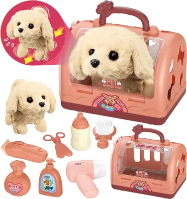 Produktbild von MODFU Kuscheltiere, Kinder Plüschtier Hund & Haustierhaus, Interaktives Spielzeug, Mit Hundepflege, Kuscheliges Haustier, Ideal für Kinder, Fördert Kreativität und Rollenspiele