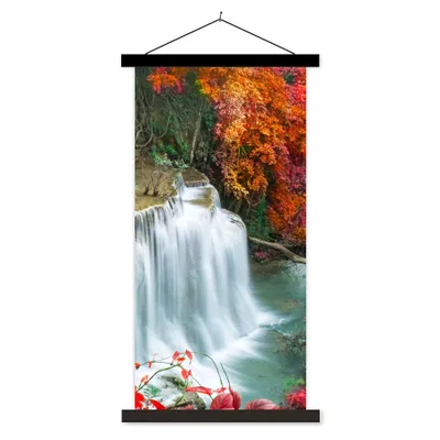 Produktbild von MuchoWow® Textilposter Bäume - Wasserfall - Herbst - Natur 40x80 cm mit schwarzem Rahmen - Wandemalerei