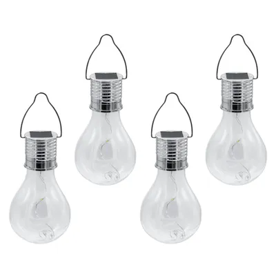 Produktbild von Solar Glühbirne aus Kunststoff 4er Set 15 cm - transparent - LED Dekolampe wetterfest zum Aufhängen im Außenbereich geeignet-