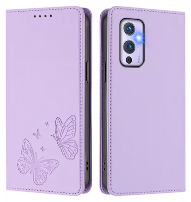 Image de Étui en cuir pour OnePlus 9, motif papillon, étui portefeuille à rabat avec support, violet clair