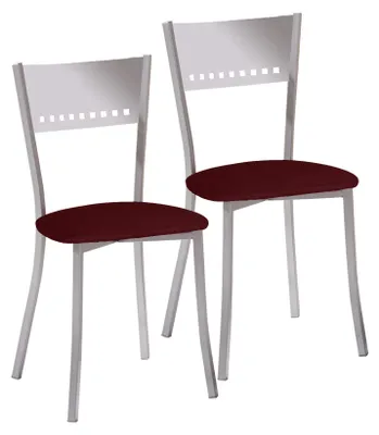 Zwei Küchenstühle aus Metall und Aluminium, Kunstleder, Bordeaux, Sitzhöhe 45 cm