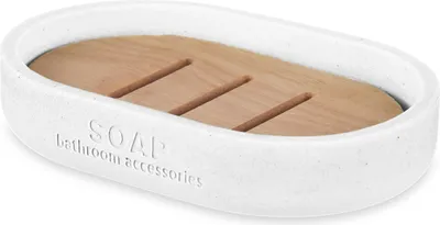 Produktbild von BERILO | Seifenschale - Abtropfschale - 12 x 8 cm - weiß - mit Bambuseinsatz - oval